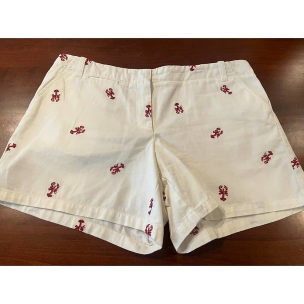 J. Crew Embroidered Lobster Low Rise Chino Shorts Size 10 White